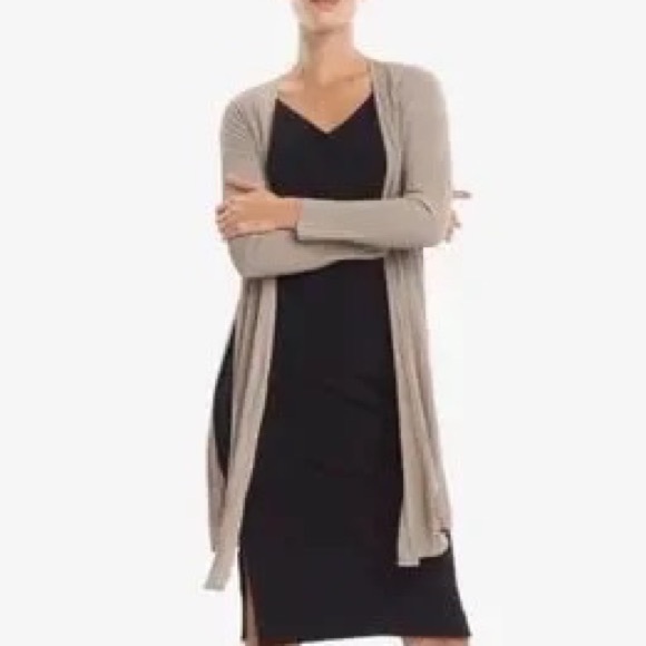 MM Lafleur Graham Beige Ribbed Tie Front Draped Kimono Long Ballet Cardigan - M - Picture 16 of 16